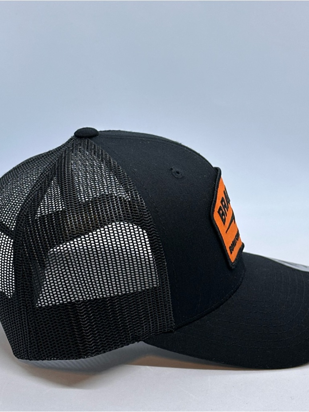 Braveco Born For The Battle Black Trucker Hat Orange Patch Adjustable Snapback View 3